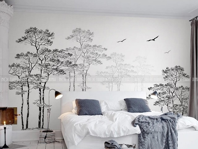 Trang trí phòng ngủ bằng giấy dán tường